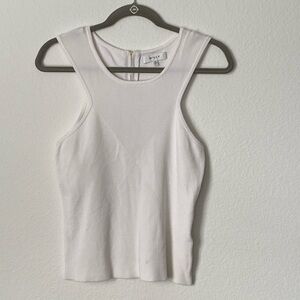 MILLY White Ribbed sleeveless shirt exposed gold zipper on back SIZE S FLawed